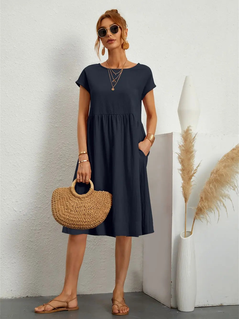 Harrow Robin casual summer dress for women with pockets, lightweight and comfortable for warm weather, shown in a relaxed fit.
