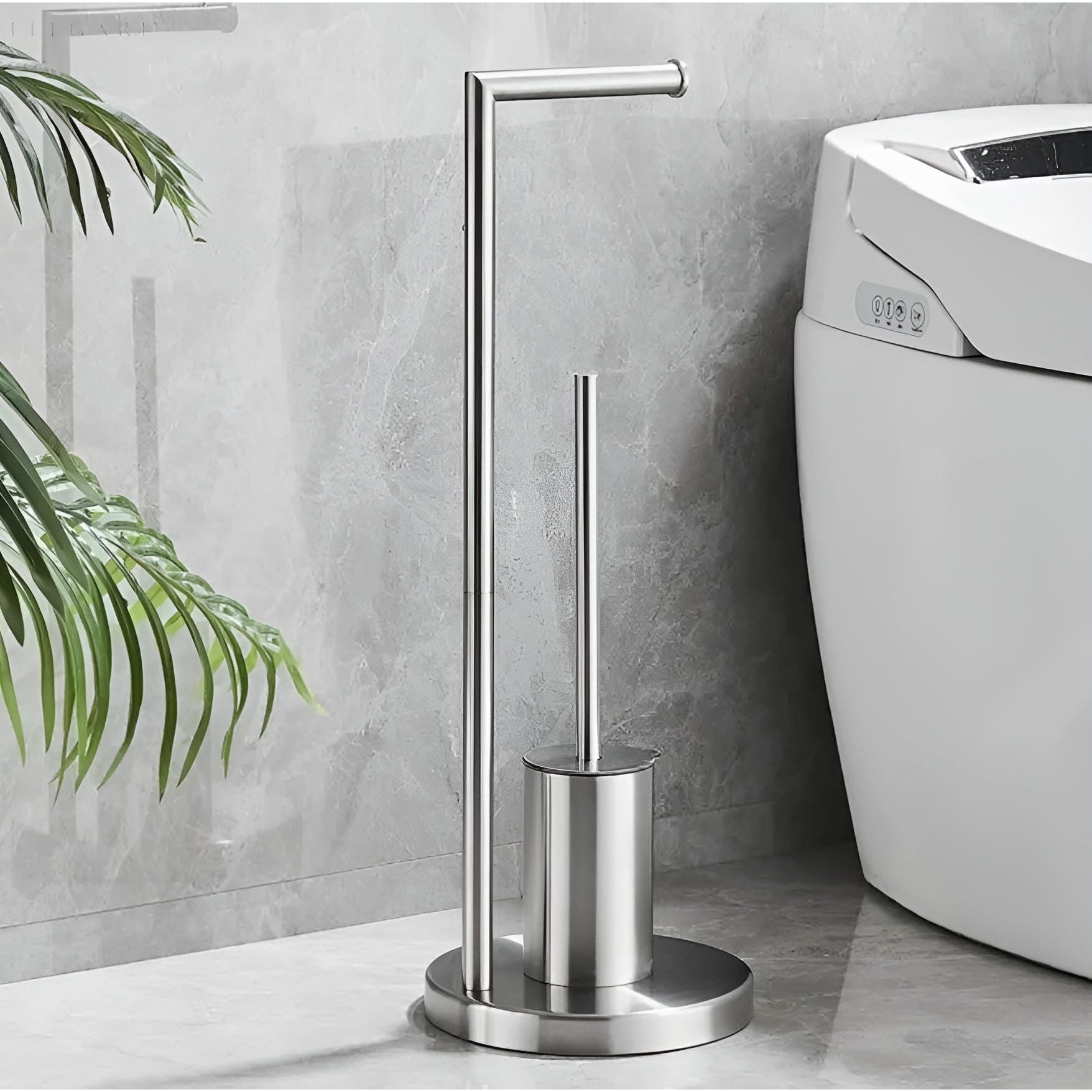 Functional Toilet Paper Holder with Integrated Brush Space-Saving Compact Bathroom Accessory