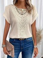 Harrow Rosa chiffon casual blouse for women with round neck and lace trim, perfect for summer wear.