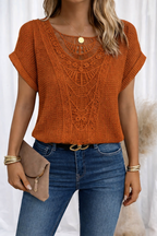 Harrow Rosa chiffon casual blouse for women with round neck and lace trim, perfect for summer wear.