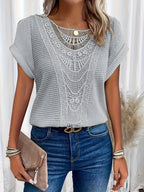 Harrow Rosa chiffon casual blouse for women with round neck and lace trim, perfect for summer wear.