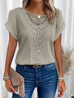 Harrow Rosa chiffon casual blouse for women with round neck and lace trim, perfect for summer wear.