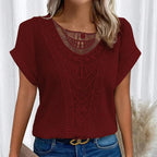 Harrow Rosa chiffon casual blouse for women with round neck and lace trim, perfect for summer wear.
