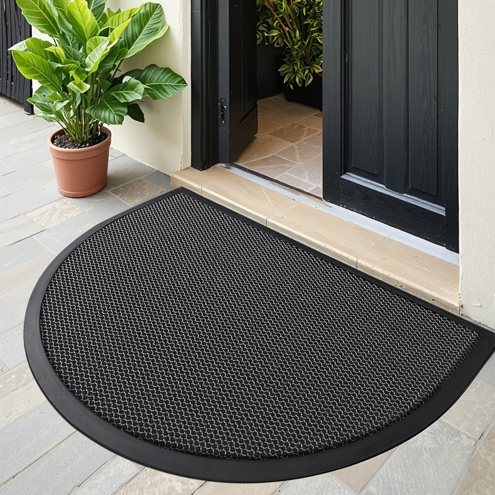 Non-Slip Semi Circle Doormat Cotton-Poly Blend Durable Outdoor Front Door Mat