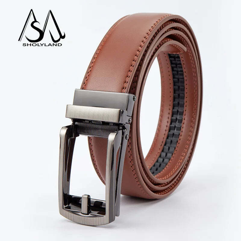 Men’s Genuine Leather Belt with Adjustable Ratchet Buckle for Casual and Formal Wear