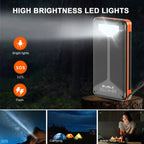 Solar Fast Charging Portable Power Bank 20000mAh Large Capacity Solar Charger with Compass and Lanyard