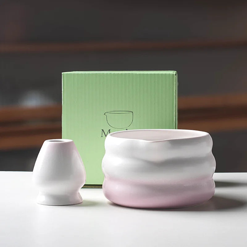 Japanese Ceramic Matcha Bowl Set 550ml Green with Pouring Spout and Whisk Holder for Tea Ceremony