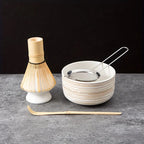 Japanese Matcha Whisk Set 6-Piece Pottery Bowl Scoop Sifter Stand Teaspoon Green