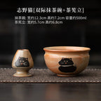 Matcha Tea Set 4 Pieces Bamboo Whisk Ceramic Bowl Cat Design Traditional Japanese Teaware