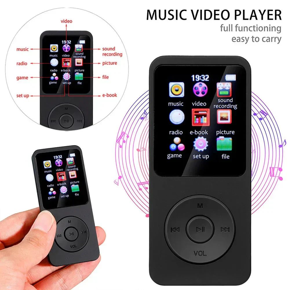 Wireless MP3 Player with Bluetooth 5.4, HiFi Lossless Sound, 1.8-Inch Screen, Expandable Storage up to 128GB