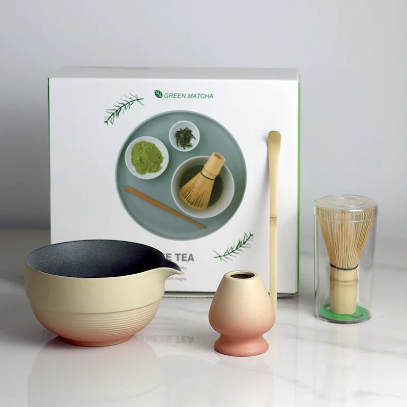 Japanese Matcha Bowl Set Ceramic Ombre Spout with Bamboo Whisk and Scoop Medium Size