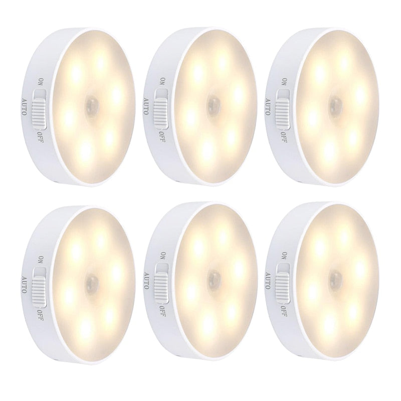 Sticky LED Motion Sensor Mini Night Lamp Round Battery Operated Warm Light