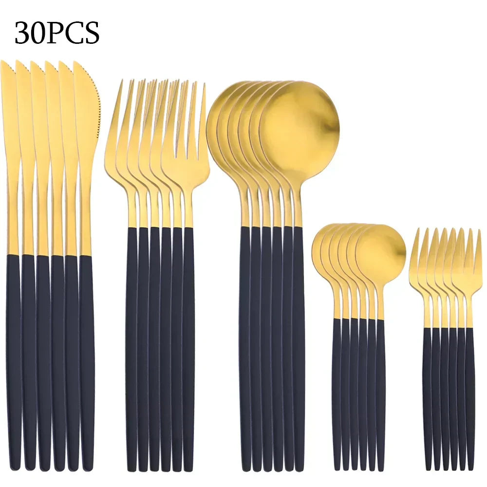 RefinedTable 30-Piece Cutlery Set Stainless Steel Dining Flatware Spoons Forks Knives