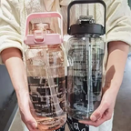 Large 68oz BPA-Free Sports Water Bottle with Straw and Time Marker for Gym and Outdoor Fitness