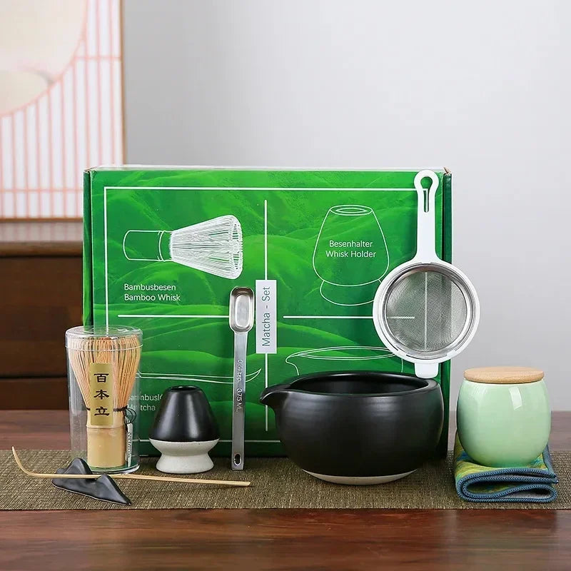 Complete Matcha Tea Set 10-Piece Bamboo Ceramic Stainless Steel Japanese Tea Tools