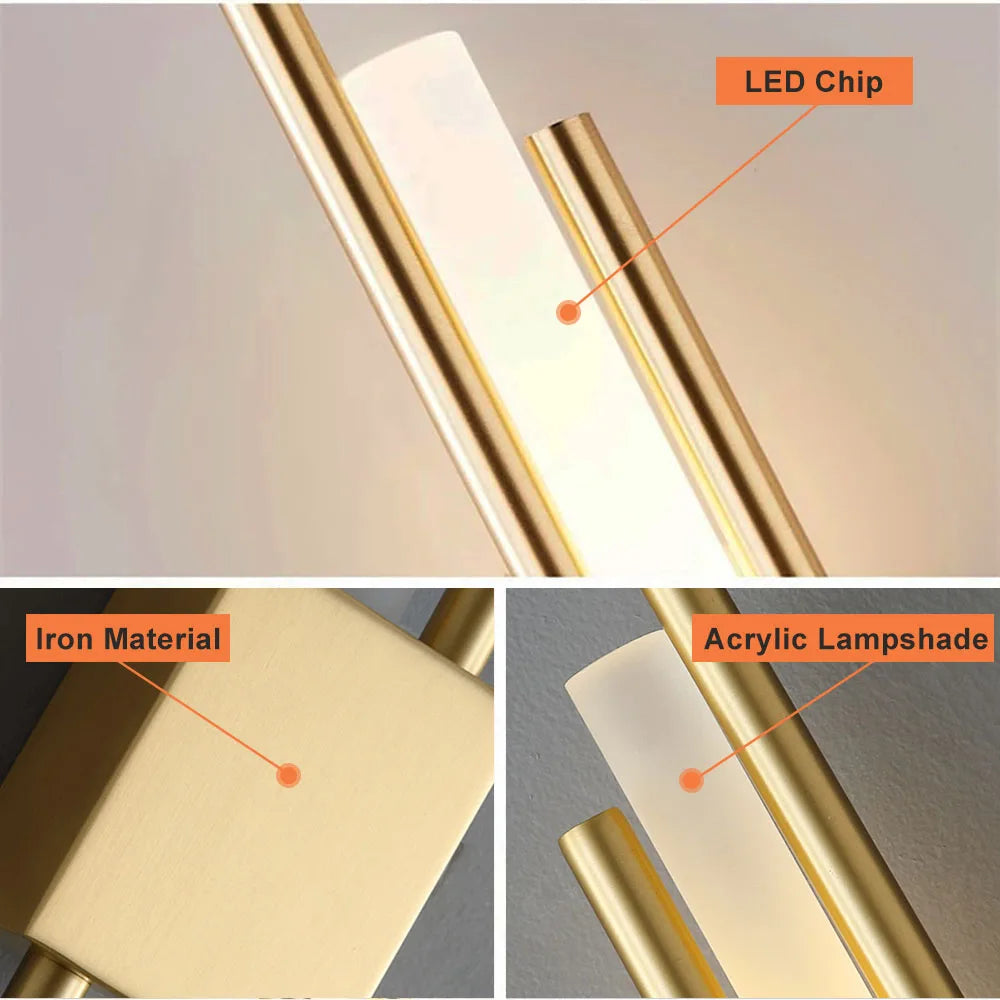 Nordic LED Wall Lamp Modern Metal Acrylic Wall Sconce Up Down Light Black Gold Finish
