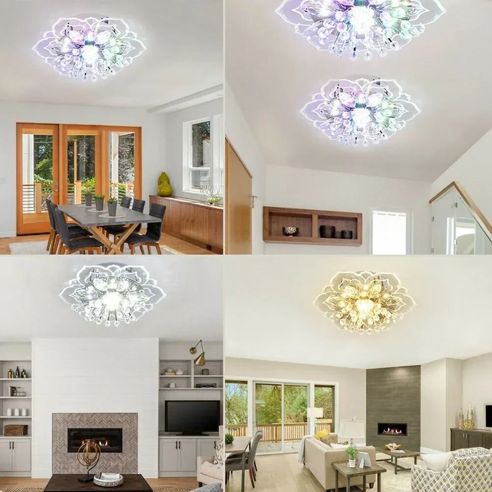 9W LED Colorful Crystal Flower Chandelier Modern Acrylic Ceiling Light for Living Room Bedroom