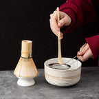 Japanese Matcha Whisk Set 6-Piece Pottery Bowl Scoop Sifter Stand Teaspoon Green