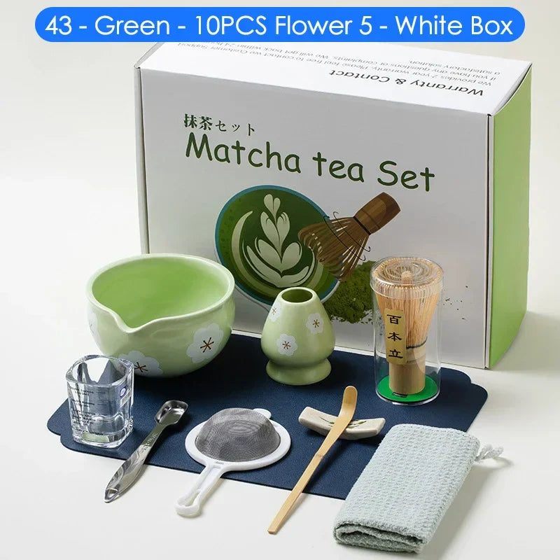Japanese Matcha Tea Set 10-Piece Bamboo and Ceramic Traditional Japanese Tea Ceremony Kit