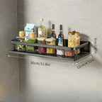 Black Aluminum Kitchen Wall Shelf with Hooks Modern Space-Saving Organizer