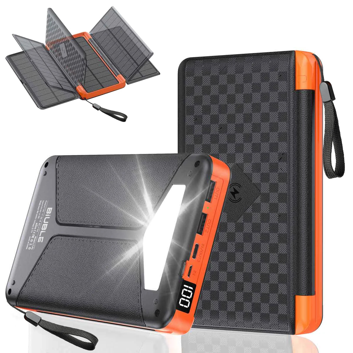 Solar Fast Charging Portable Power Bank 20000mAh Large Capacity Solar Charger with Compass and Lanyard