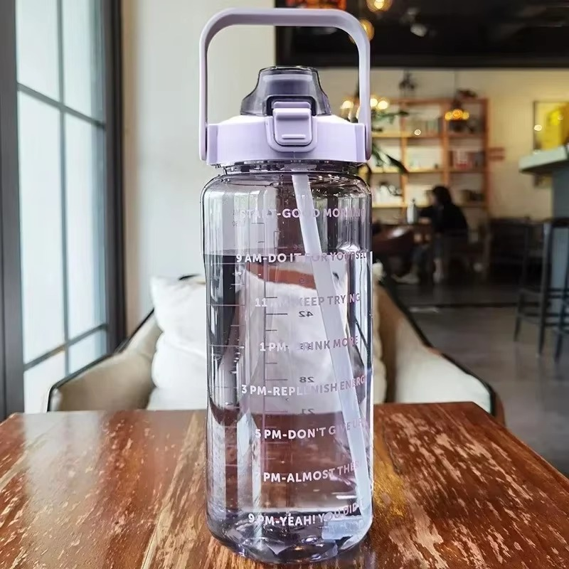 Large 68oz BPA-Free Sports Water Bottle with Straw and Time Marker for Gym and Outdoor Fitness