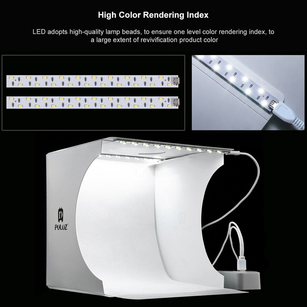 Mini Foldable LED Light Photo Studio Box Portable PVC USB Powered with 6 Colored Backdrops 24x23x22cm