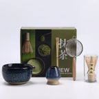 Ceramic Matcha Tea Set Navy Blue Bowl Whisk Brush Traditional Japanese Tea Ceremony