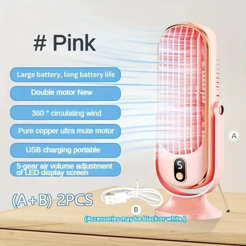 KIQUNE Portable Air Cooler Fan Dual Motor Large Battery 5-Speed 720° Surround USB Rechargeable