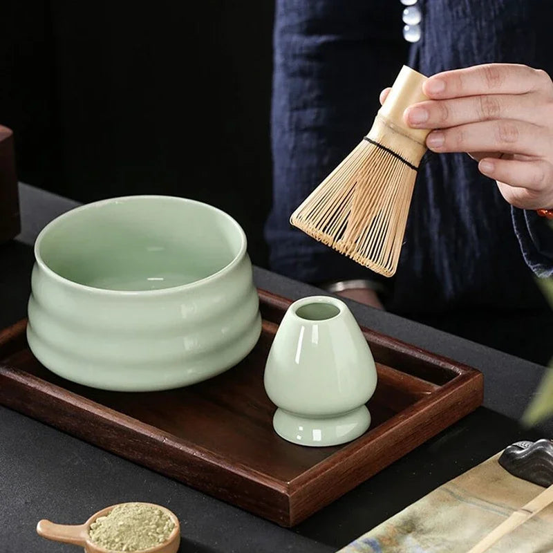 Matcha Tea Set Bamboo and Ceramic Traditional Japanese Whisk Bowl Scoop Eco-Friendly