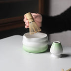 Japanese Ceramic Matcha Bowl Set 550ml Green with Pouring Spout and Whisk Holder for Tea Ceremony