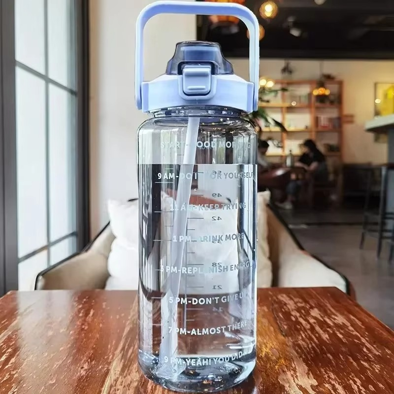 Large 68oz BPA-Free Sports Water Bottle with Straw and Time Marker for Gym and Outdoor Fitness