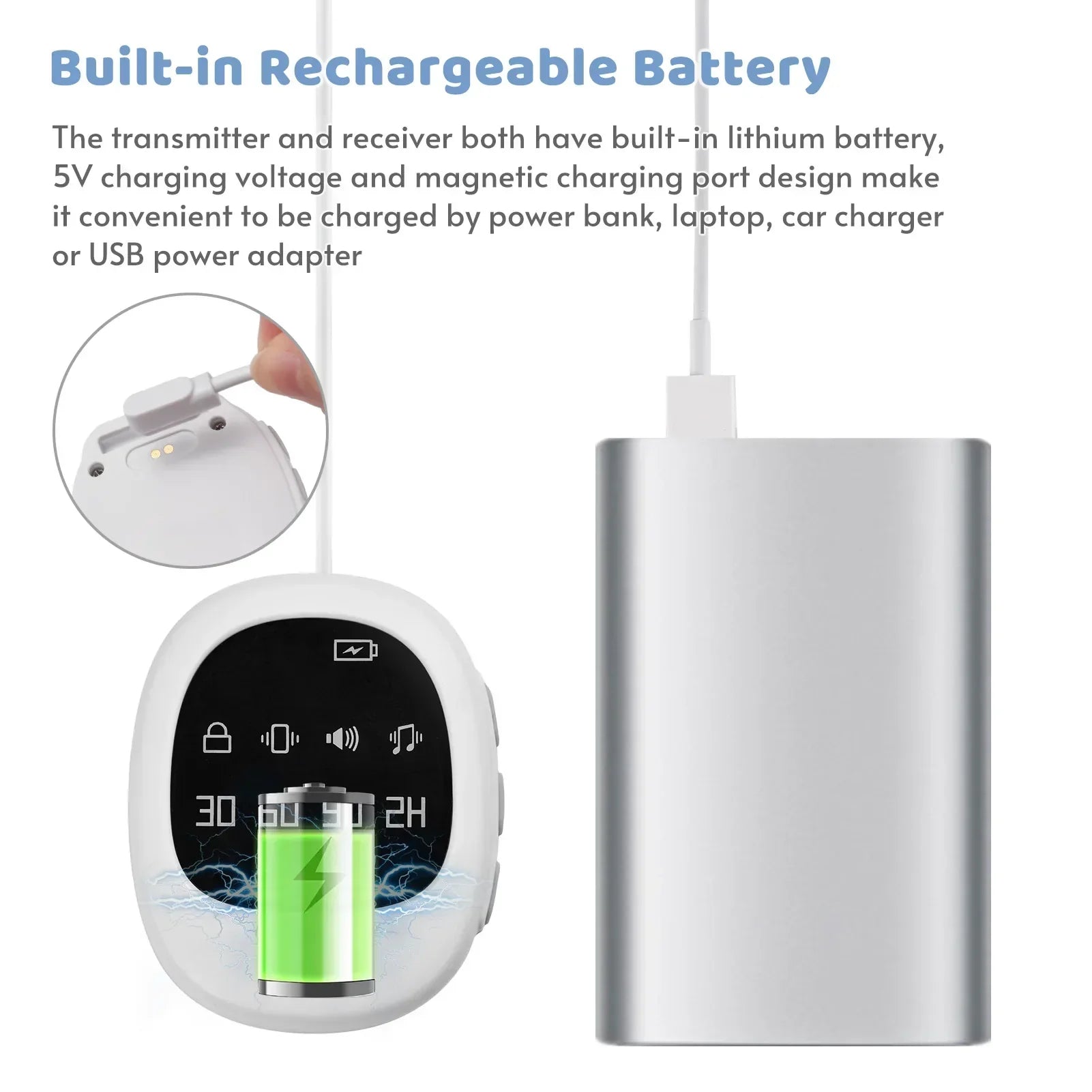 Wireless Bedwetting Alarm with Adjustable Vibration and Sound Modes White