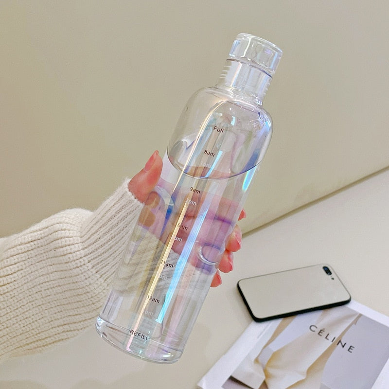 Heat-Resistant Glass Water Bottle with Time Scale and Leak-Proof Lid 22oz