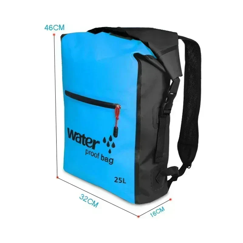 Waterproof Breathable Backpack 25L Roll-Top Closure PVC Mesh for Kayaking Trekking Outdoor Adventures