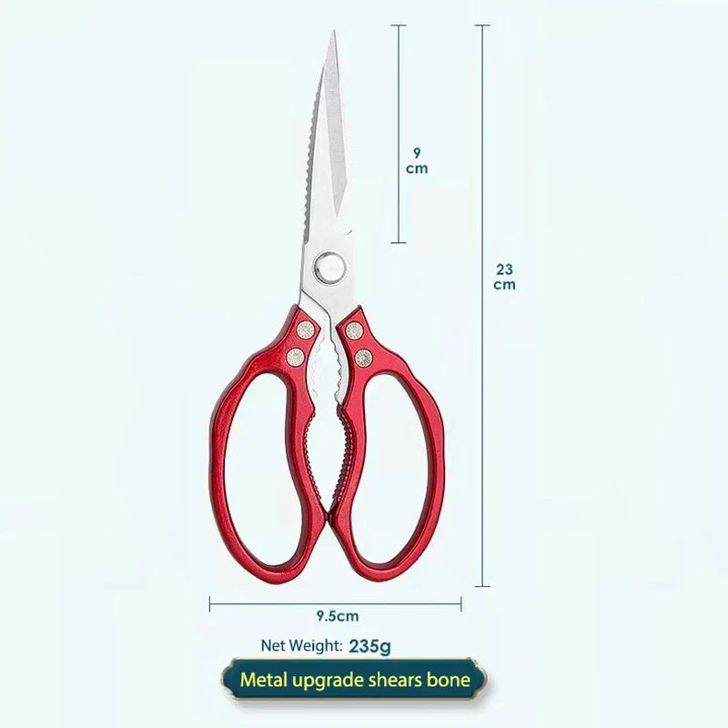Japanese Stainless Steel Kitchen Scissors Shears with Ergonomic Aluminum Alloy Grip Red 23cm