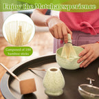 Matcha Tea Set 5-Piece Ceramic Bowl Bamboo Whisk Scoop Holder Green