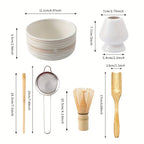Japanese Matcha Whisk Set 6-Piece Pottery Bowl Scoop Sifter Stand Teaspoon Green