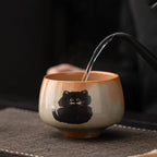 Matcha Tea Set 4 Pieces Bamboo Whisk Ceramic Bowl Cat Design Traditional Japanese Teaware