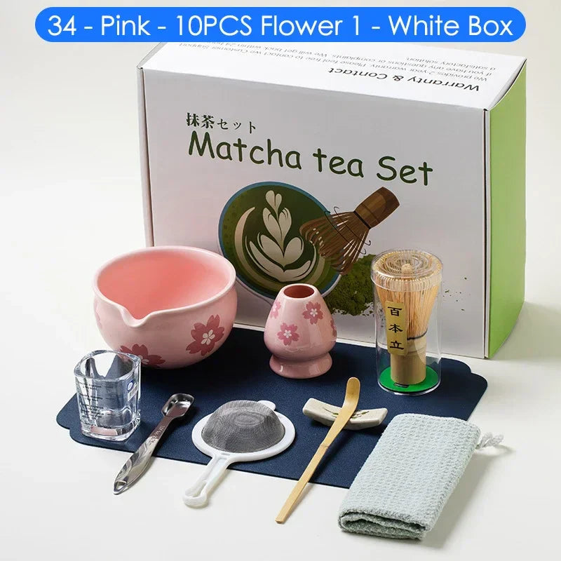 Japanese Matcha Tea Set 10-Piece Bamboo and Ceramic Traditional Japanese Tea Ceremony Kit