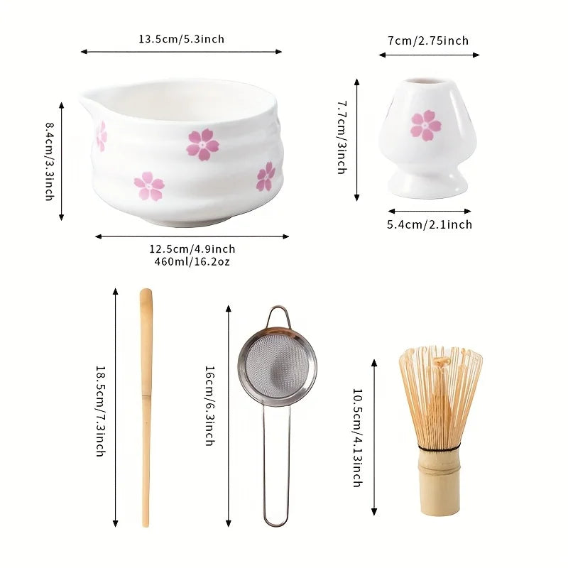 Cherry Blossom Ceramic Matcha Tea Set 5-Piece with Whisk Standard Size