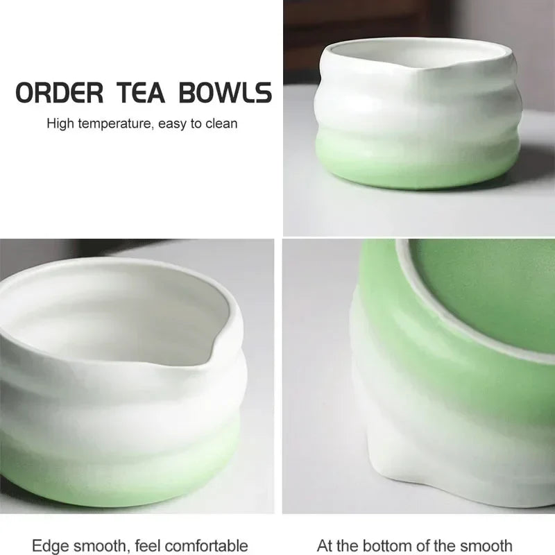 Japanese Ceramic Matcha Bowl Set 550ml Green with Pouring Spout and Whisk Holder for Tea Ceremony