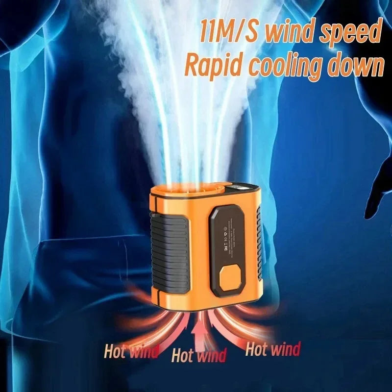 Portable Waist Fan with 5000mAh Battery, Hands-Free Neck and Belt Clip Fan with LED Light and Power Bank