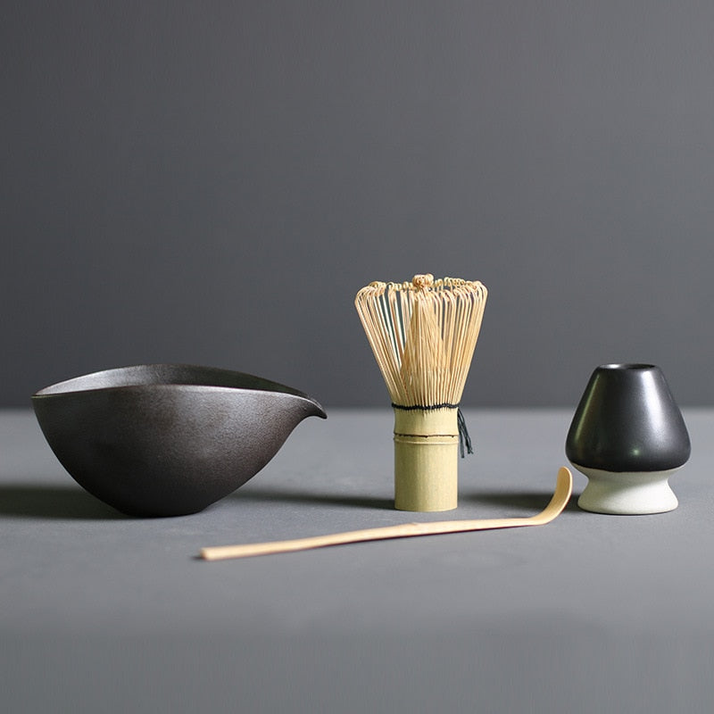 Traditional Matcha Tea Set Bamboo Whisk Ceramic Bowl Wooden Spoon for Authentic Tea Ceremony