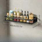 Black Aluminum Kitchen Wall Shelf with Hooks Modern Space-Saving Organizer