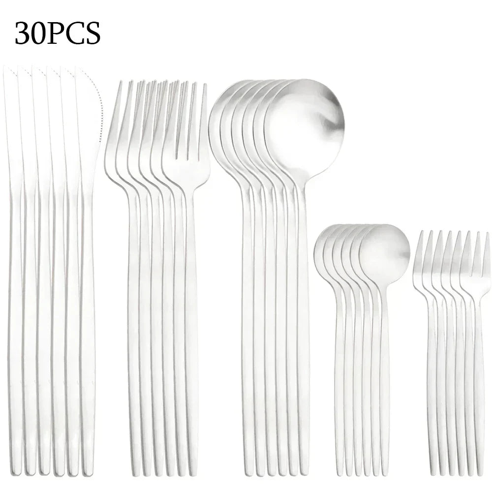 RefinedTable 30-Piece Cutlery Set Stainless Steel Dining Flatware Spoons Forks Knives