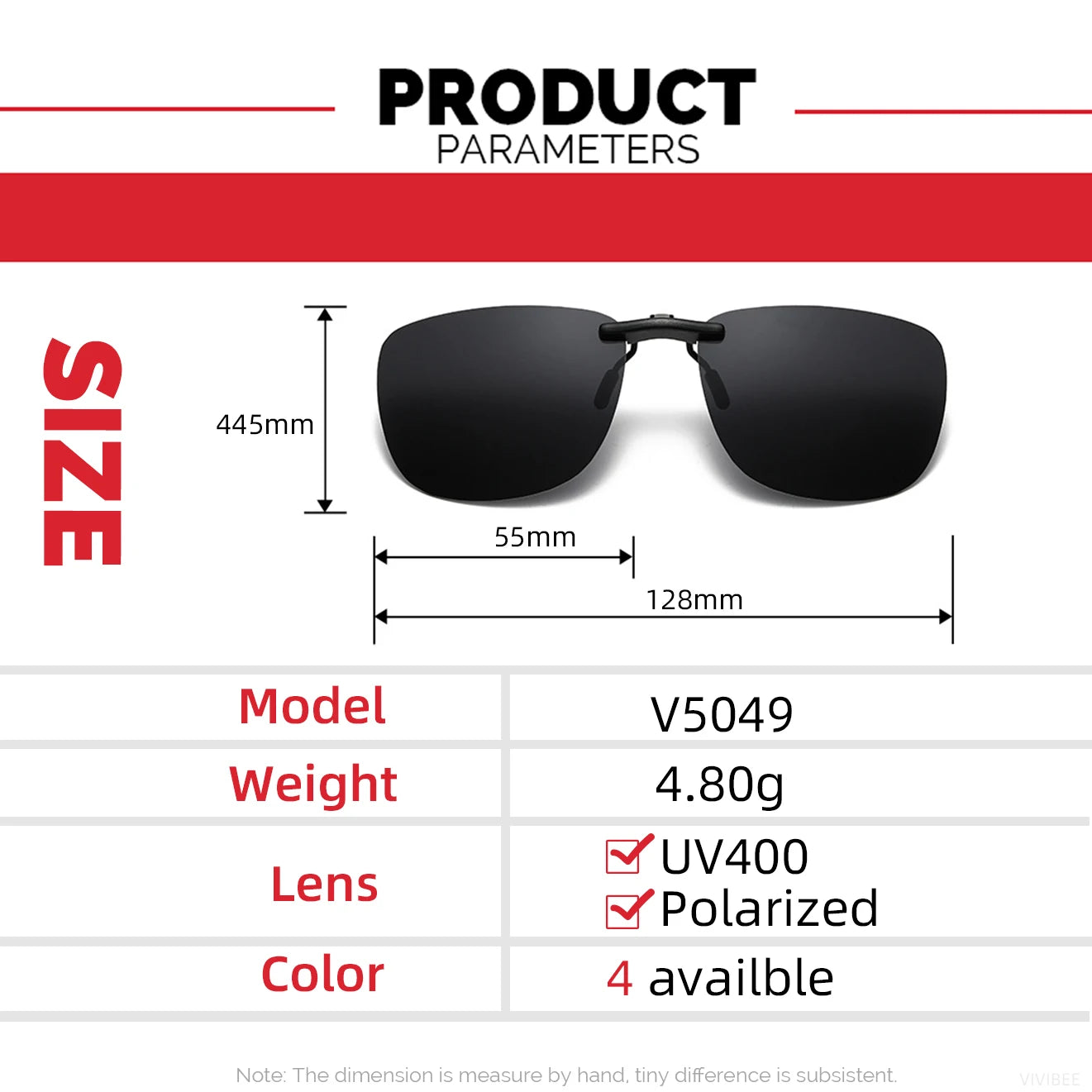Clip-On Polarized Sunglasses UV400 with Square Frame for Prescription Glasses Driving Outdoor
