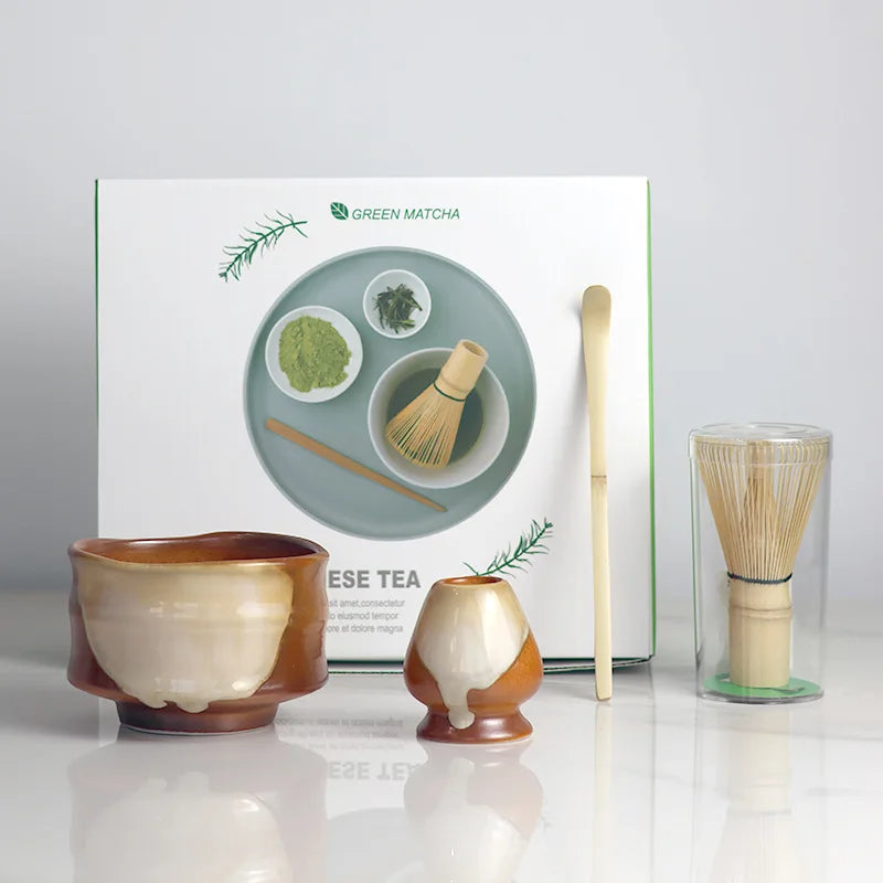 Ceramic Matcha Tea Set with Bamboo Whisk 4-Piece Traditional Japanese Tea Ceremony Kit Green