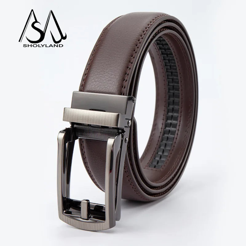 Men’s Genuine Leather Belt with Adjustable Ratchet Buckle for Casual and Formal Wear