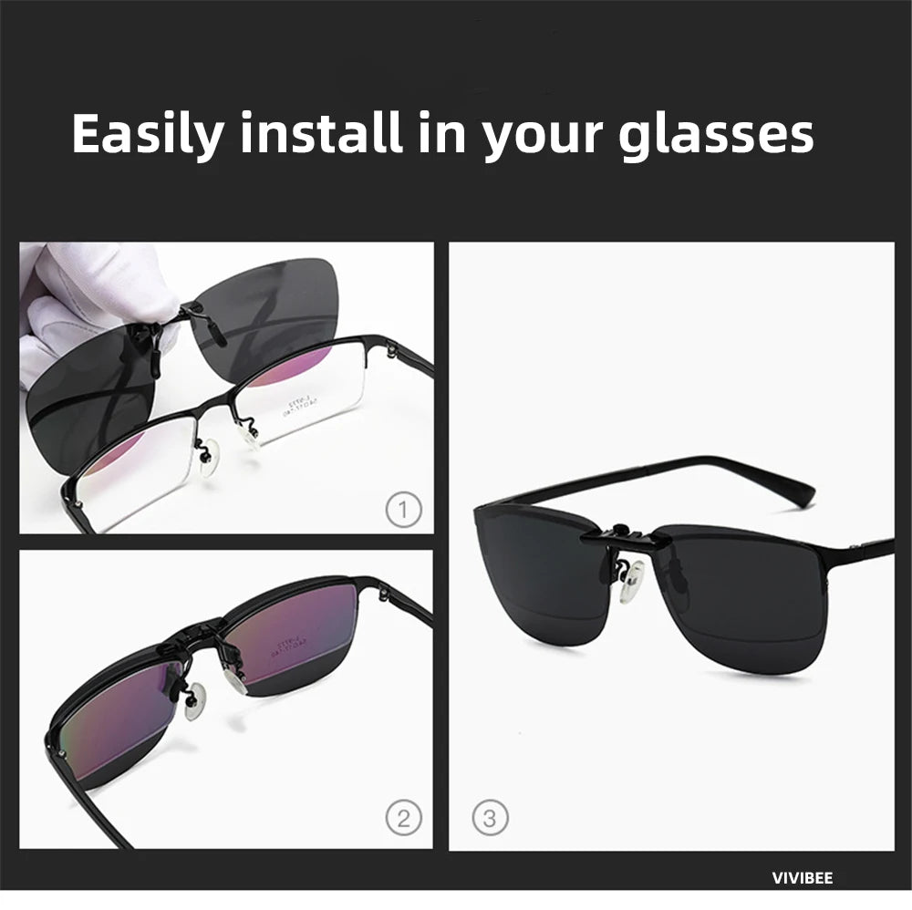 Clip-On Polarized Sunglasses UV400 with Square Frame for Prescription Glasses Driving Outdoor